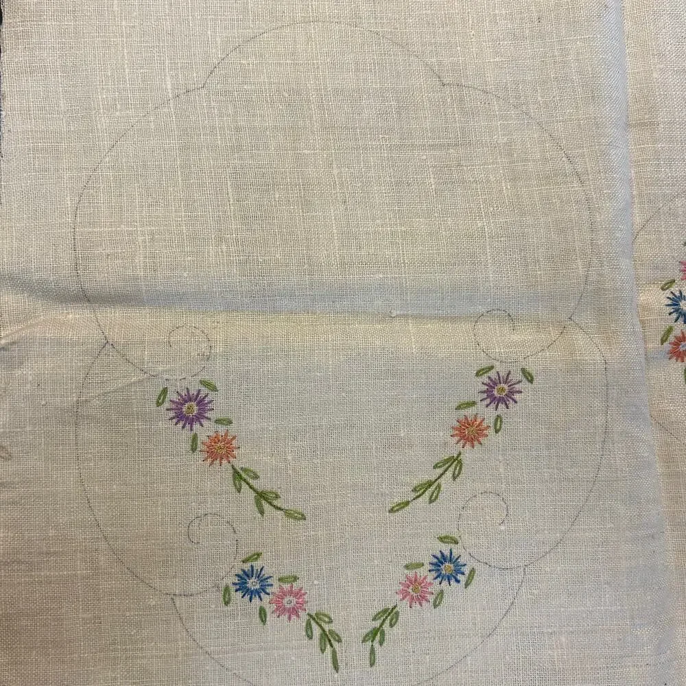 Vintage Prime Needleart Co Stamped Linen #1082 Floral Runner Unfinished‎ Project